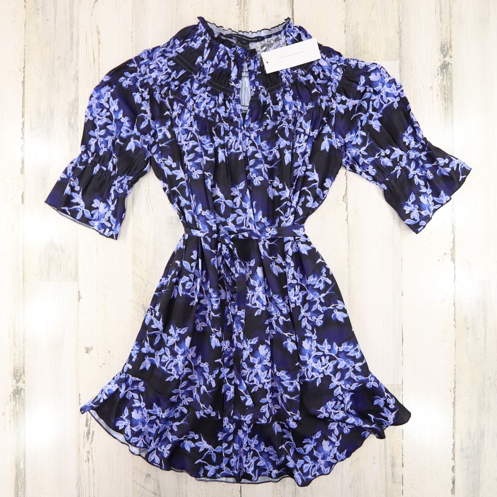 French Connection Dress Womens Small Dionne Floral Gathered Keyhole Neck NEW